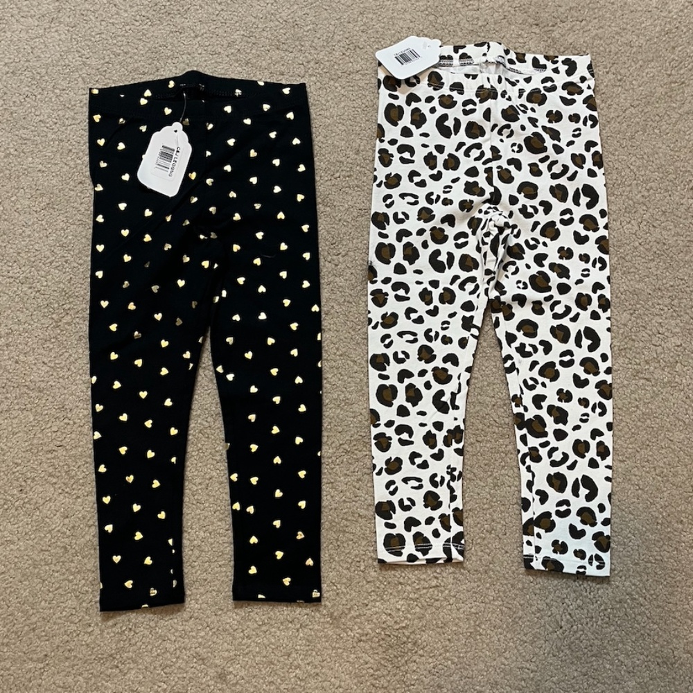 2 NEW 3T Target Cat & Jack leggings, black/gold metallic stars and animal print